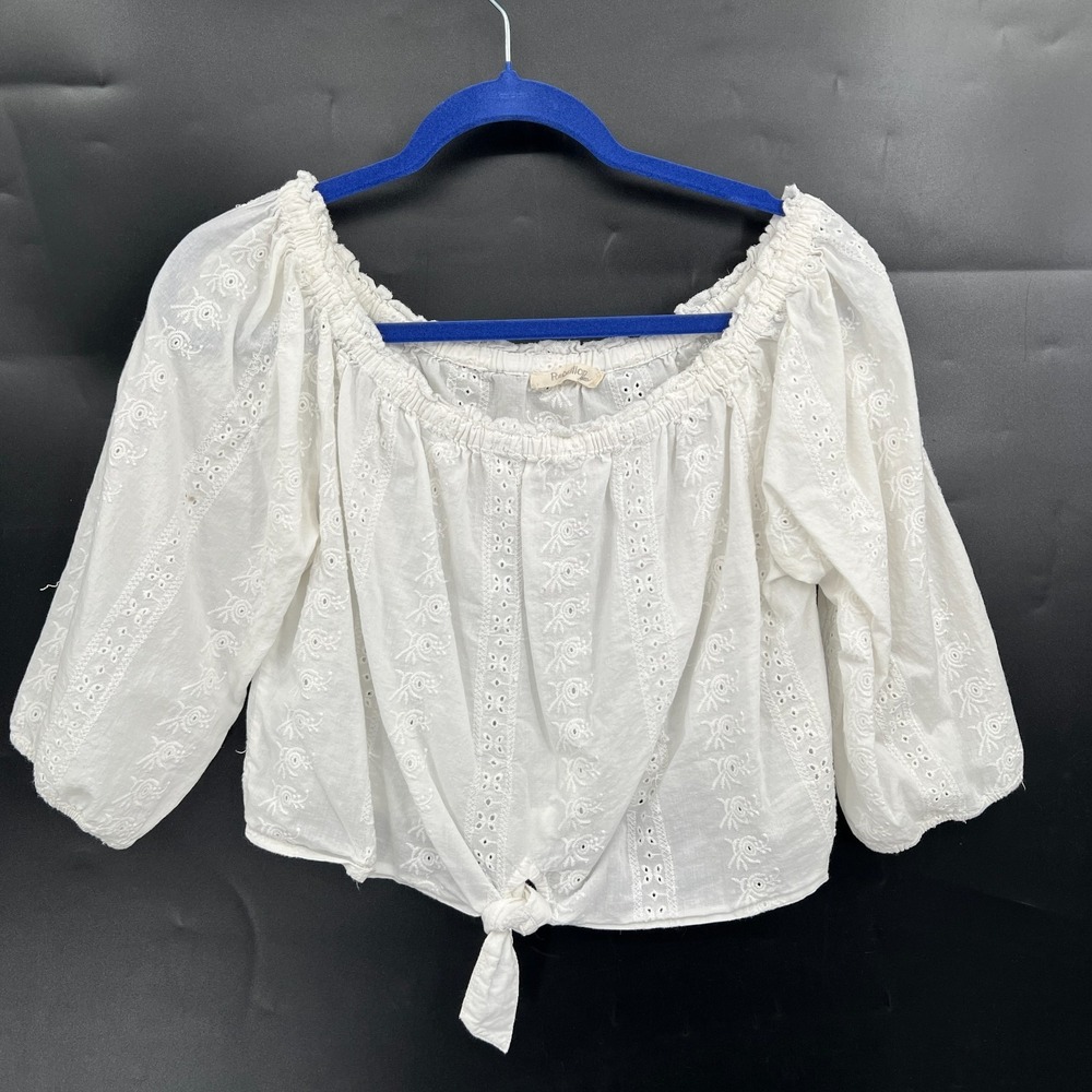 Rebellion eyelet off shoulder white cropped blouse boho coquette cottagecore L